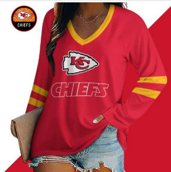 2024 Women's V-Neck NFL Team Long Sleeve T-Shirt with 3D Print Design