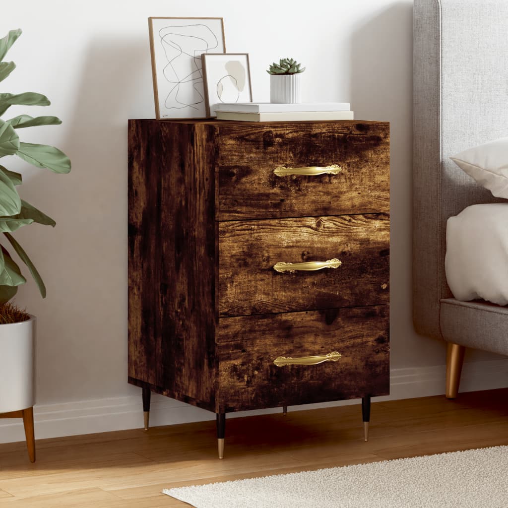 Nightstand Smoked Oak Finish 40 X 40 X 66 Cm Engineered Wood