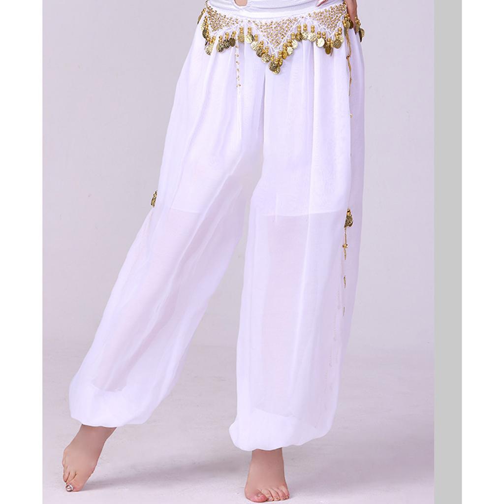 Costumes de Danse du Ventre Pantalons Lanterne à Monnaies pour Danse du Ventre Mousseline fendue Sequins Pantalons Sarouel pour Yoga Pantalons de Danse du Ventre