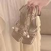 New champagne pearl sandals women's cross-strap hollow shoes summer fairy skirt wear high-heeled sandals
