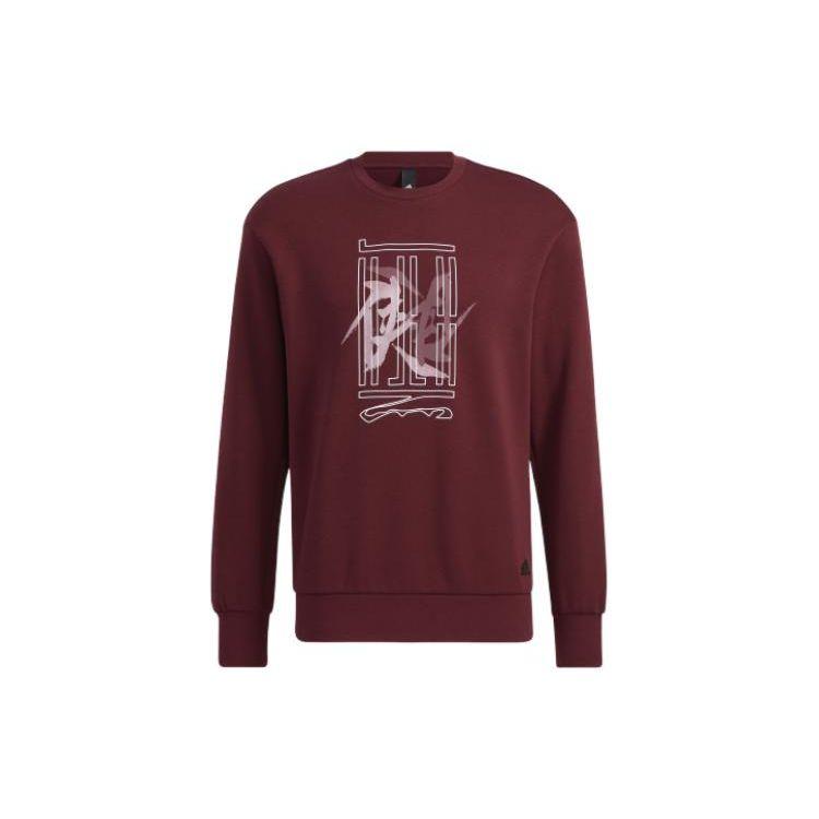 

adidas Wuji Series Men s Long-Sleeve Crew Neck Pullover Sweatshirt with Artistic Text Print Maroon HE5162 M