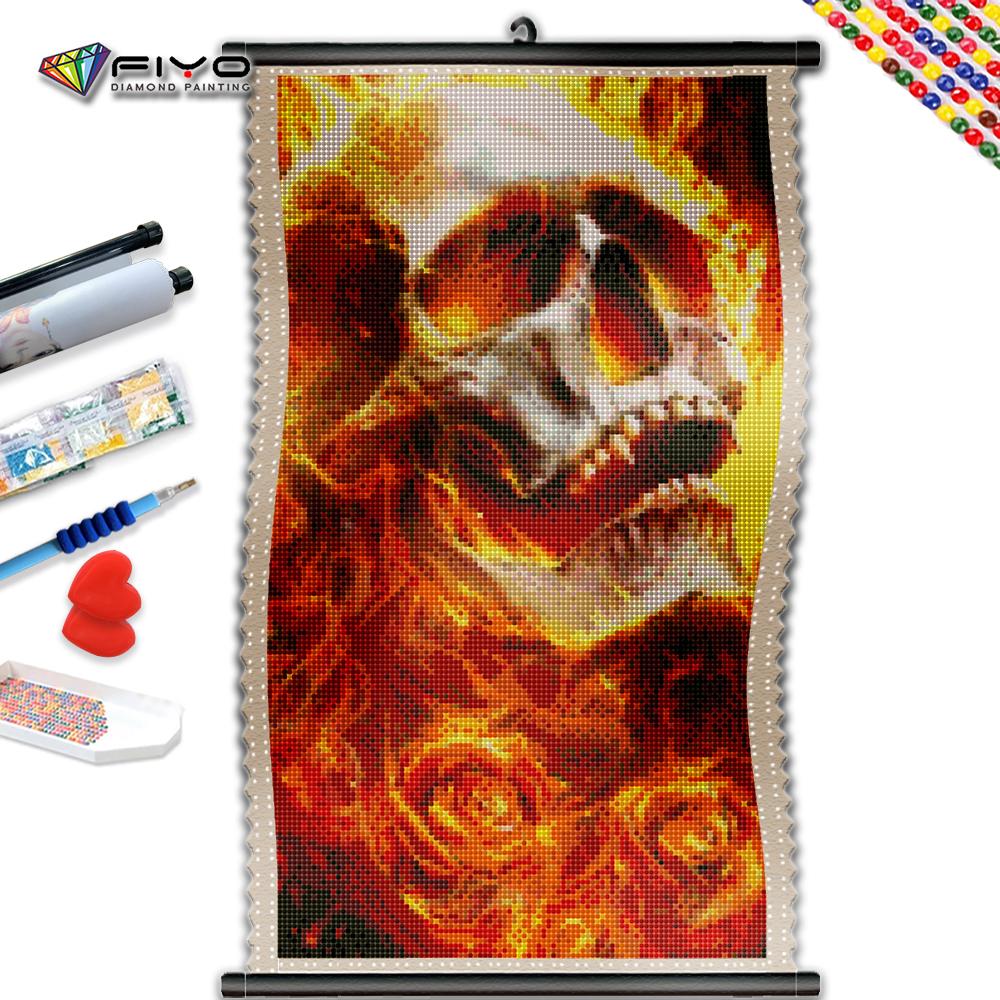 

5D DIY Рамка Алмазная вышивка Пламя Череп Картина Мозаика Портрет Фотографии Стразы Украшение для дома