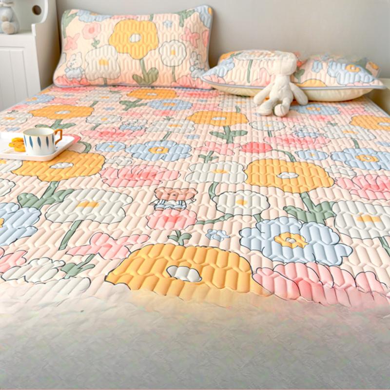 [Soft Cooling Sheet] 1pc Soft & Breathable Lyocell Latex Cooling Sheet - Fun Rainbow & Floral Print Mattress Pad | Crisp, Cartoon Design for Summer