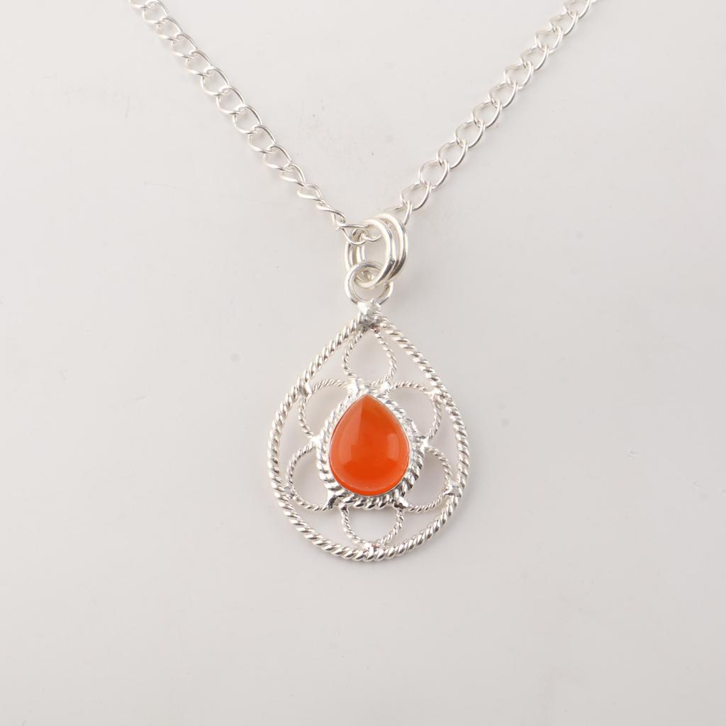 Carnelian Gemstone 925 Stamped Silver Handmade Jewelry Pendant 1.40" Gift For Her PP-19-25