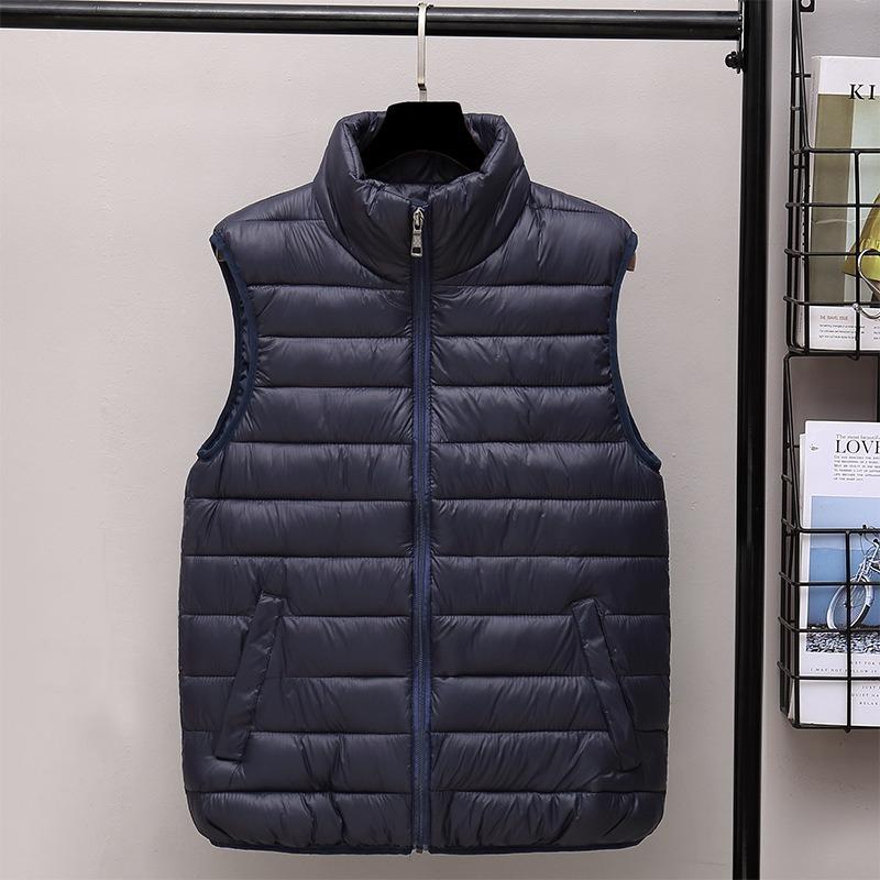 

Мужской безрукавный жилет из легкого хлопка, трендовый жилет для ношения осенью и зимой, приталенный, утолщенный, со стойкой, удлиненное пальто 5XL темно-синий