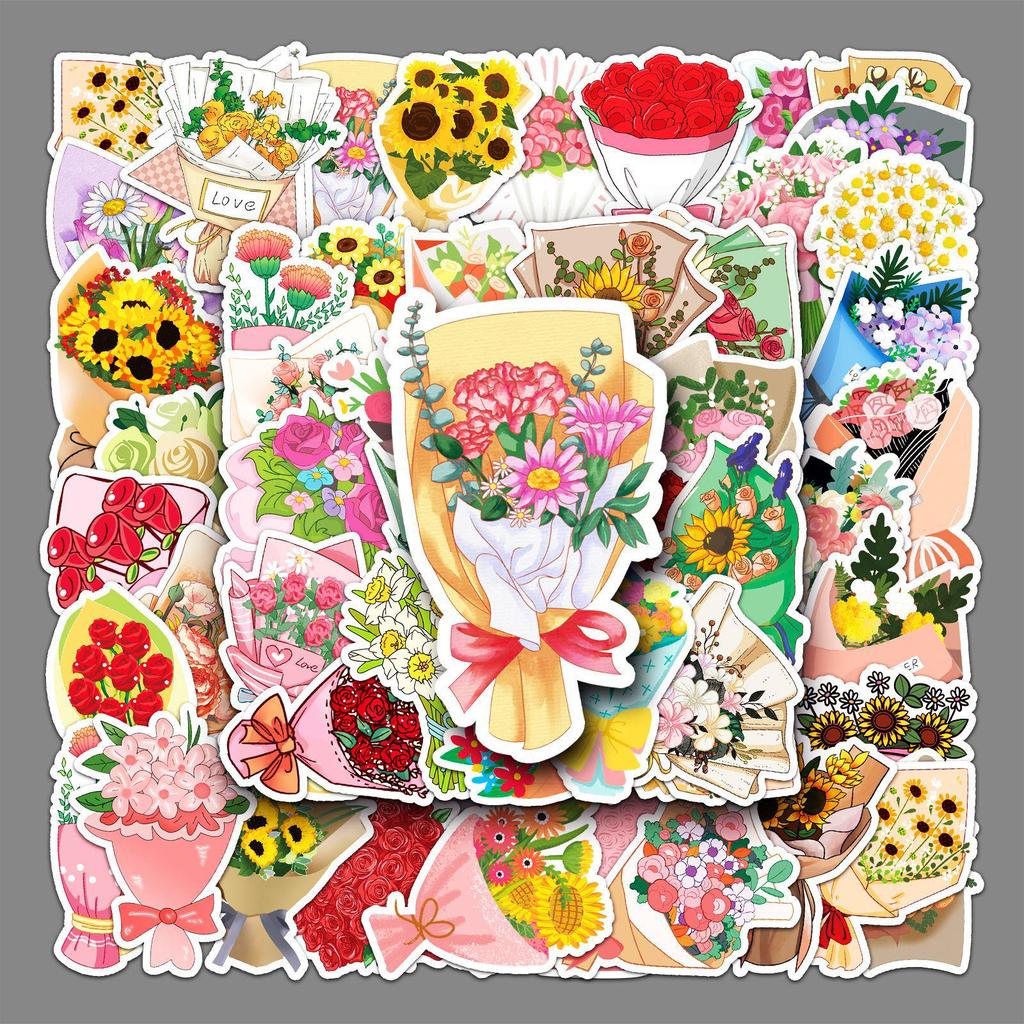 50 Fresh Cartoon Flower & Plant Stickers - Waterproof Decorative Stickers for Journals & Laptops (Set of 50 Sheets)