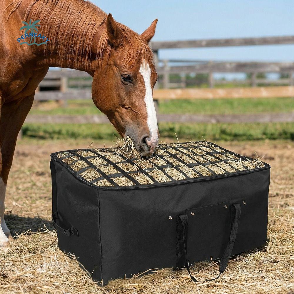 Oxford Cloth Horse Feeding Bag Heavy Duty Waterproof Rolling Bale Bag Folding Large Capacity Horse Slow Feed Bag Barn Stable Use