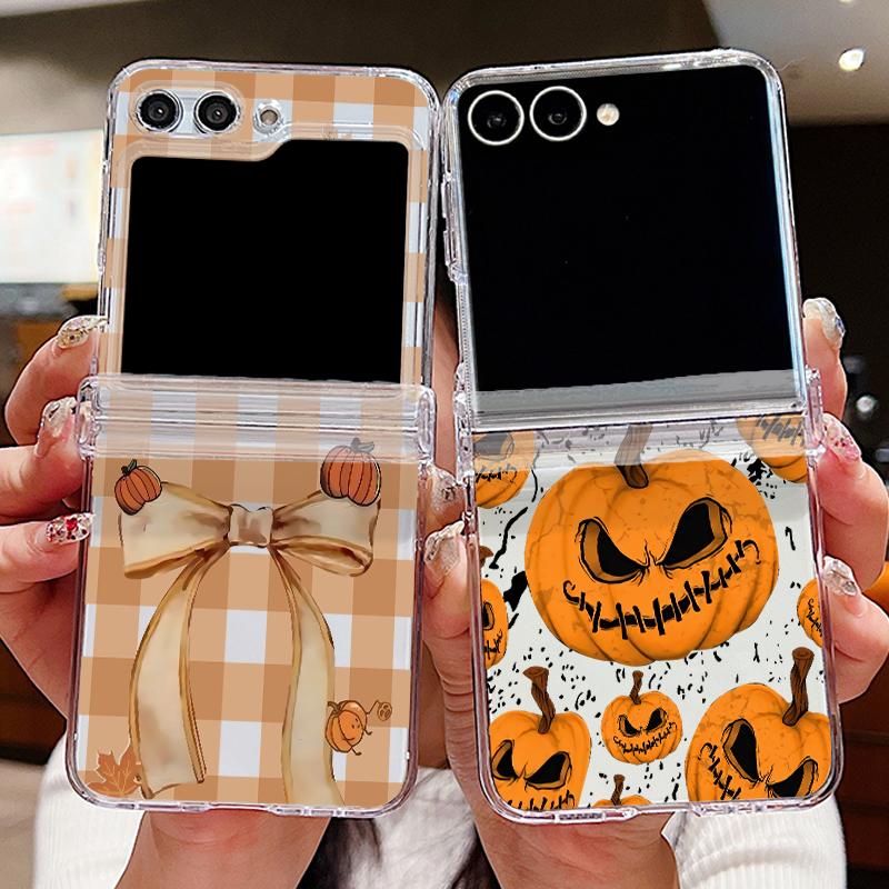 Christmas Ghost Halloween Case For Samsung Z Flip 8 7 FE 6 5 4 Clear PC Slim Hard Folding Phone Cover For Galaxy Z Flip8 Flip7 Flip6 Flip5
