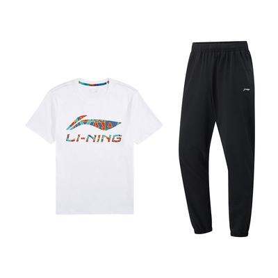 Loose Comfortable Crew Neck T-Shirt And Cuffed Long Pants Casual Sports Set Men Sets A19-1+V223-1