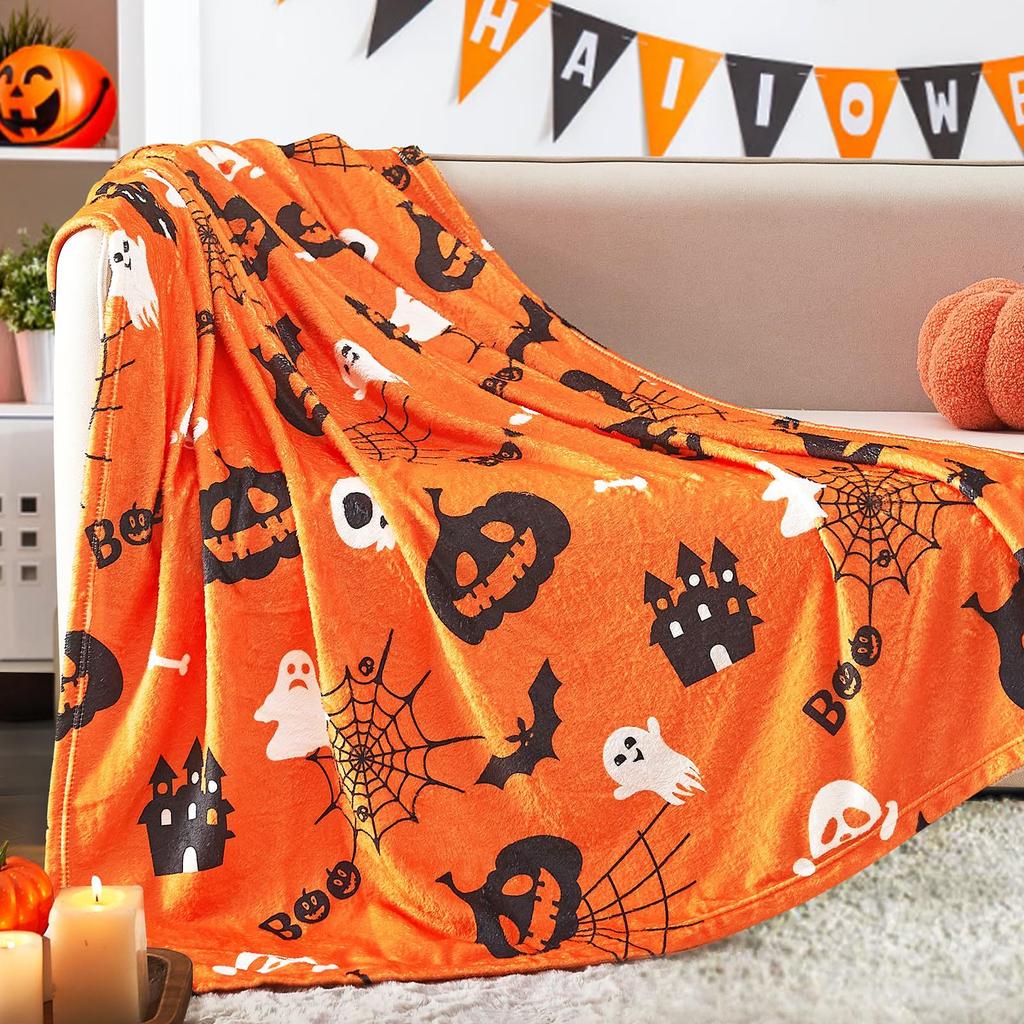 Halloween Pumpkin Pattern Blanket Flannel Soft Comfortable Home Blanket Warm Blanket Holiday Gift Decoration