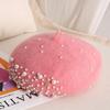Dames S Wol Baret Met Parel Strass Herfst Winter Vintage Schildersmuts