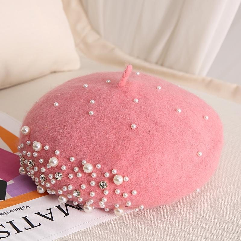 Dames S Wol Baret Met Parel Strass Herfst Winter Vintage Schildersmuts