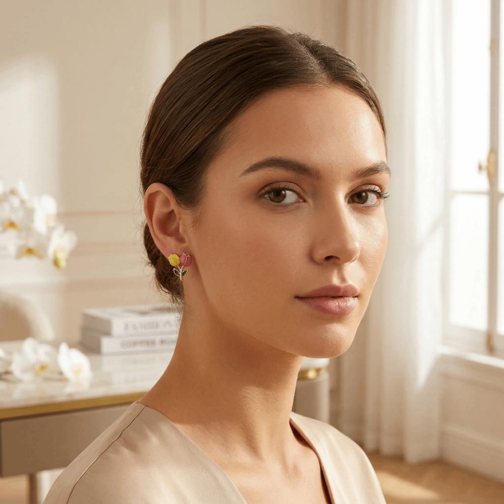 Sweet Tulip Bud Earrings Colorful Stud Earrings Fashion Color-Blocked Earrings Office Wear