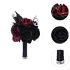 Artificial Rose Flowers Black Leaves Dark Wedding Ornament Twig Goth Flower Bouquet for Theme Party