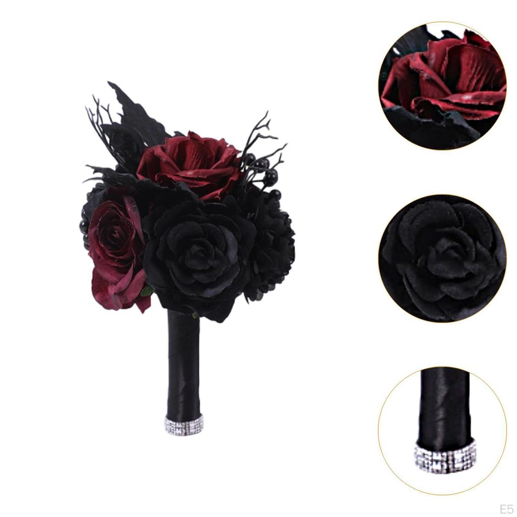 Artificial Rose Flowers Black Leaves Dark Wedding Ornament Twig Goth Flower Bouquet for Theme Party