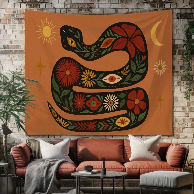 Bohemian style serpentine tapestry 75x100 чёрный