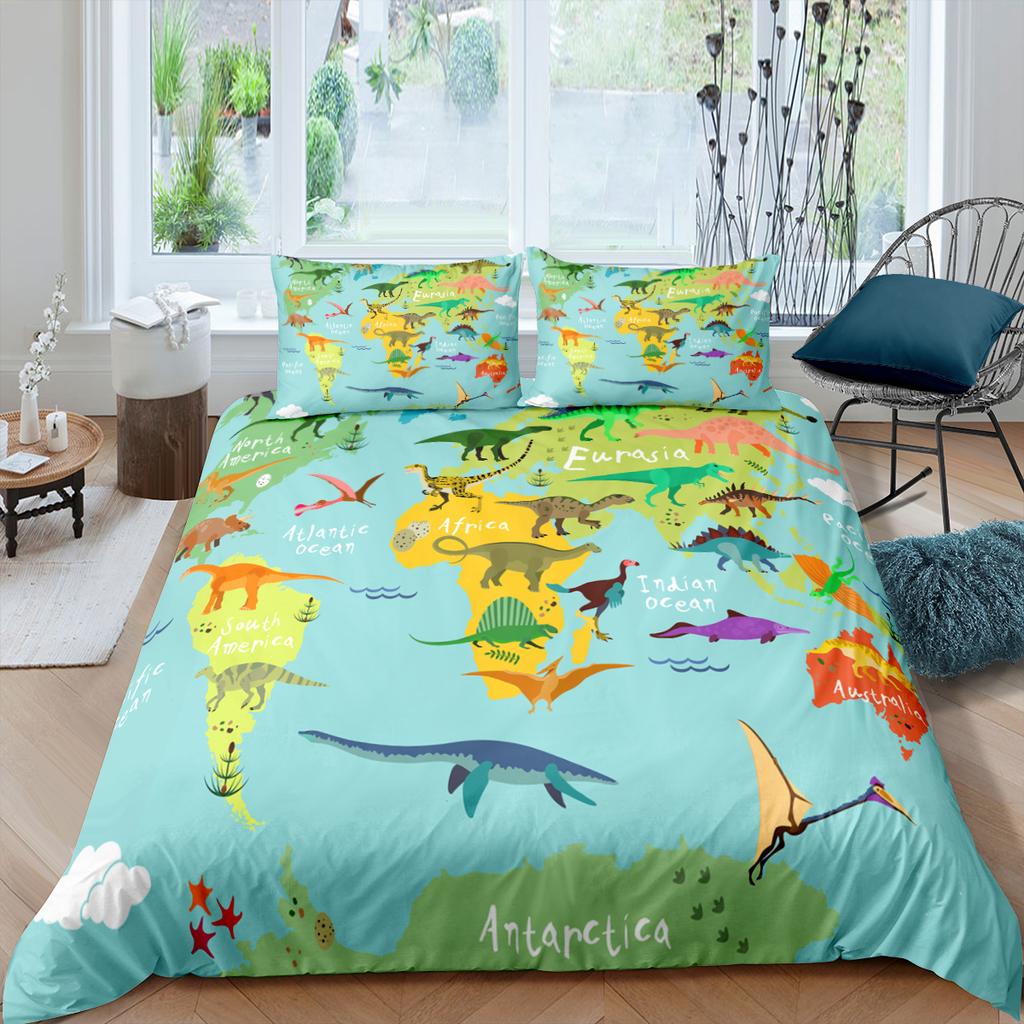 Cartoon Dinosaur Duvet Cover King Queen Kids Jurassic World Stegosaurus Tyrannosaurus Bedding Set 2/3pcs Polyester Quilt Cover