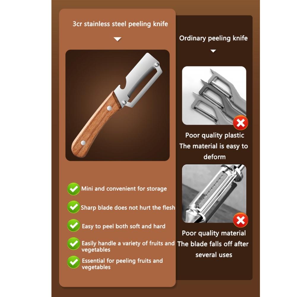 Multifunctional For Kitchen Peeler 2 in 1 with Stainless Steel Blade and Wooden Handle for Vegetables and Fruits