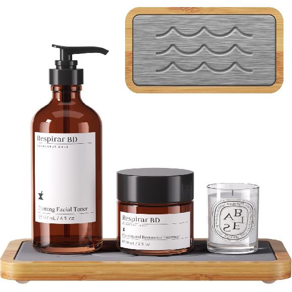 Water Absorbing Stone Tray for Sink, Kitchen Sink Caddy Organizer, Diatomite Bathroom Vanity Counter Tray, Soap Dispenser Sponge Holder, Fast Drying темно-серого