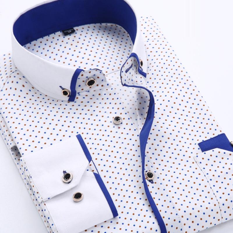 2026 Men Shirt Fashion Formal Shirts for Men Long Sleeved Printed Slim Fit Male Social Business Dress Shirt Drop Shipping MY199