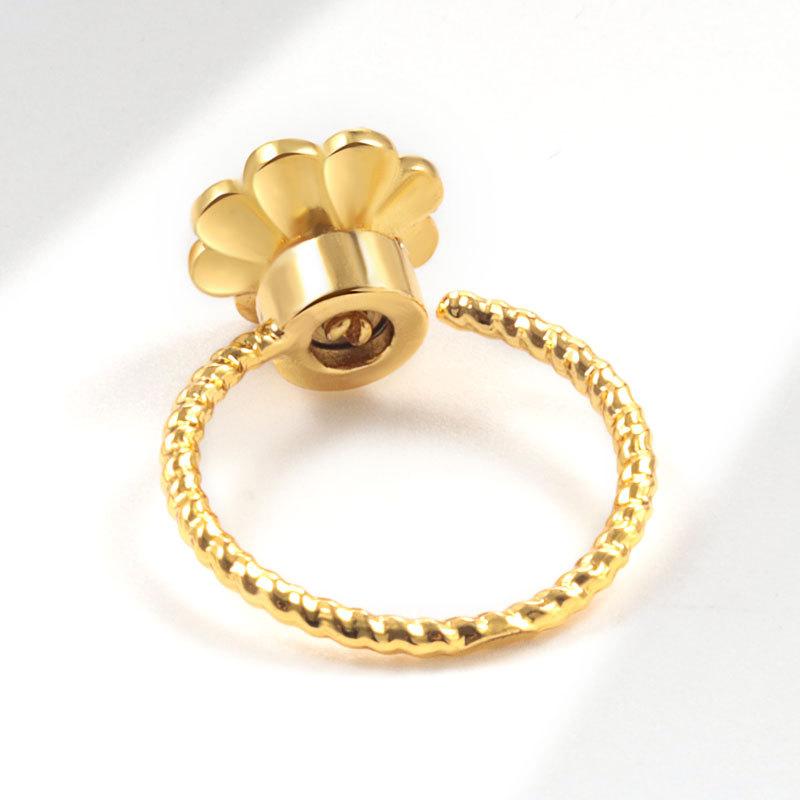 Luxury Niche Enamel Flower Pearl Ring Women Rotating Open Adjustable Band Fashion Jewelry Gift For Her Stylish Accessory