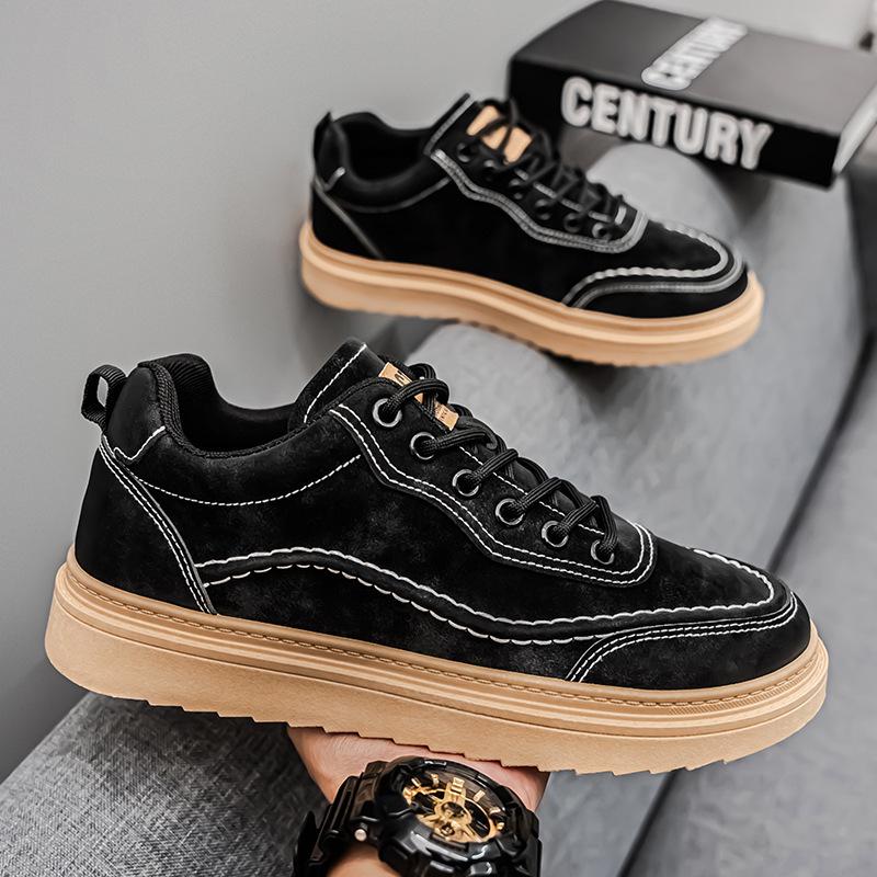 Men's 2025 Trendy Casual Leather Sneakers: Breathable, Versatile, Thick Sole Autumn Shoes