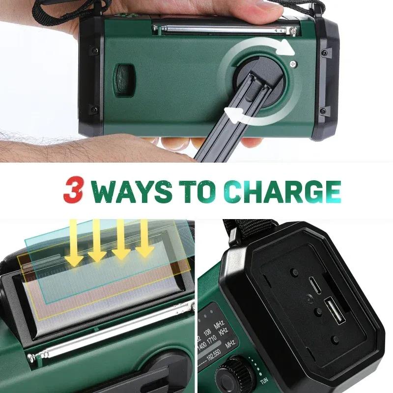10000mAh Solar Kurbel Notfallradio NOAA/AM/FM Wetterradio mit Taschenlampe LED Leselampe SOS Alarm Kompass für Outdoor Survival