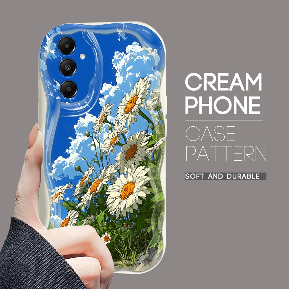 

Милый мультяшный узор, кремовая текстура, мягкий силиконовый чехол с волнистыми краями, чехол для телефона Samsung Samsung A53 5G белый