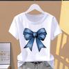 (Asian Size) Bow Style Trend Graphic Female Top Women's Clothing T O-neck Tee Fashion Print Casual Short Sleeve T-shirts