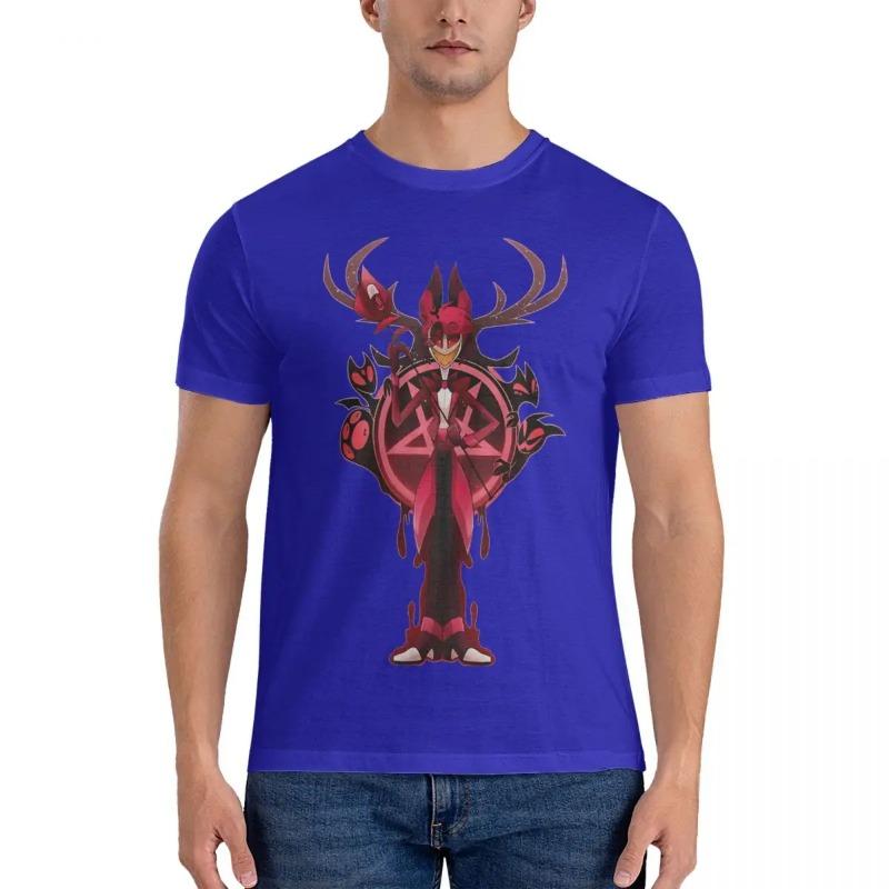 Alastor T-shirt för män Hazbin Tecknad Hotell Fantastiska Bomulls T-shirts Rund Hals Kortärmad T-shirt Presentidé Kläder Skjorta