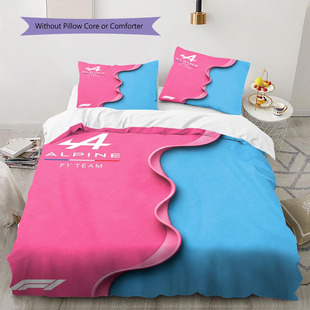 Alpine F1 Muster Bettwäsche, Steppbett Set Bettbezug Kissenbezug Zuhause Geburtstagsgeschenk(1 Bettbezug + 2 Kissenbezüge, ohne Füllung)