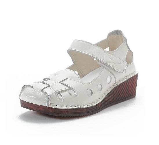 Fashion Wide Toe Orthopedic Sandals Women's Cutout Genuine Leather Shoes Woman Gladiators Summer Block Low Heels Mary Jane Sandals Roman