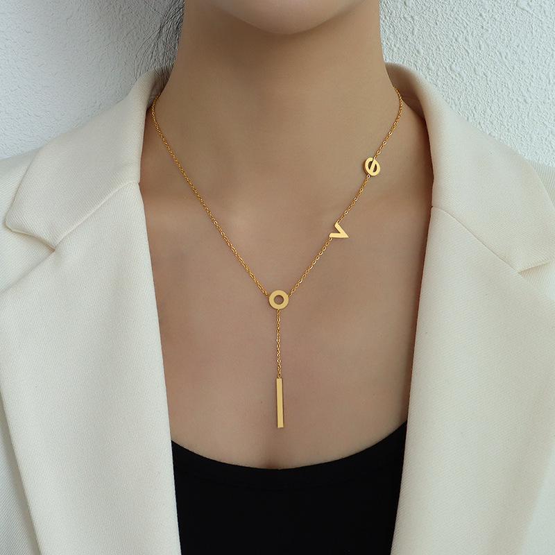 Korean 18K Gold Plated Titanium Love Pendant Necklace for Women - P025