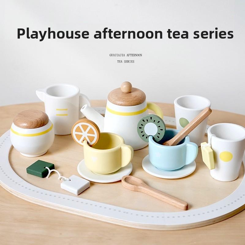 Kids Play Kitchen Set With Wooden Tea Pot And Accessories For Daily Gift