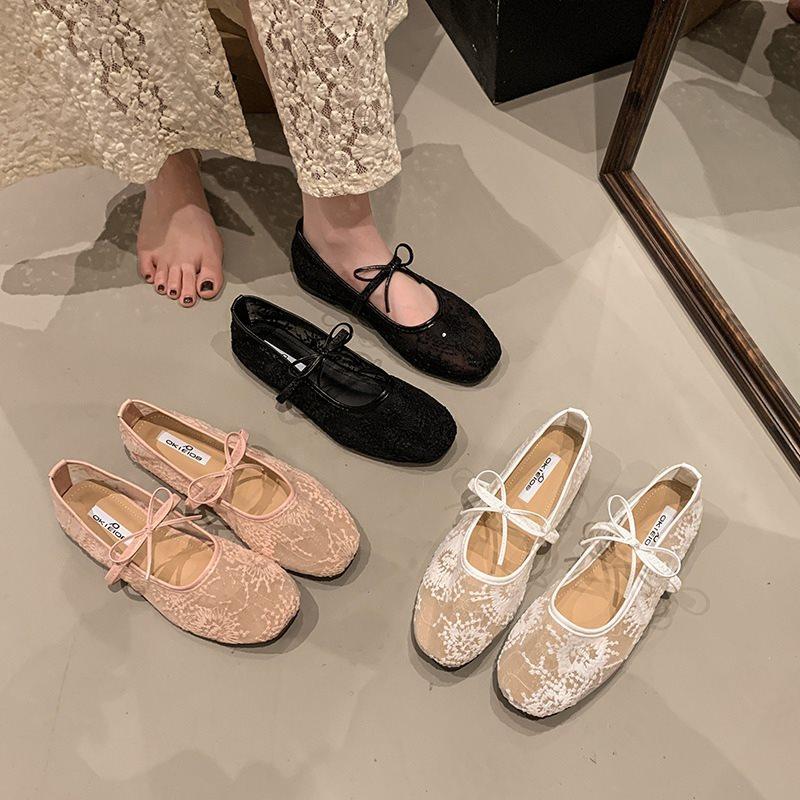 2025 square head spring summer evening shoes heightened breathable gentle women's shoes French mesh Mary Jane single shoes new