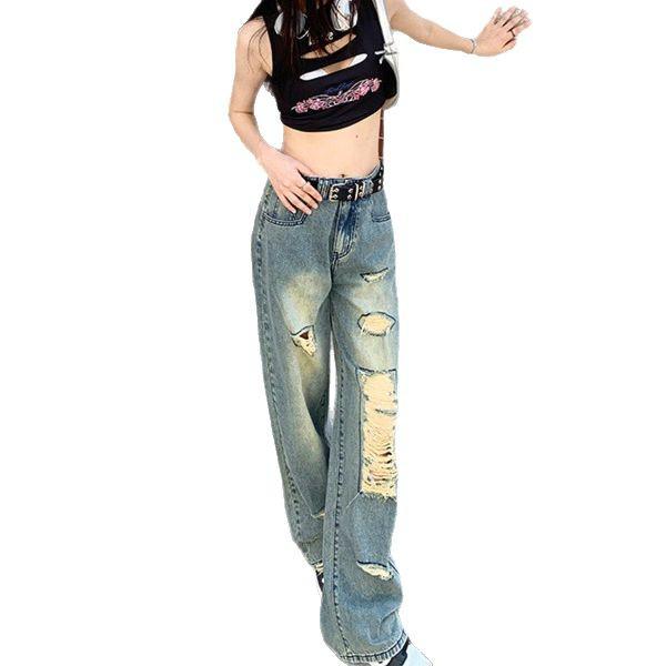 Retro Wide-Leg Ripped Jeans for Women - Spring/Summer 2025 Trend