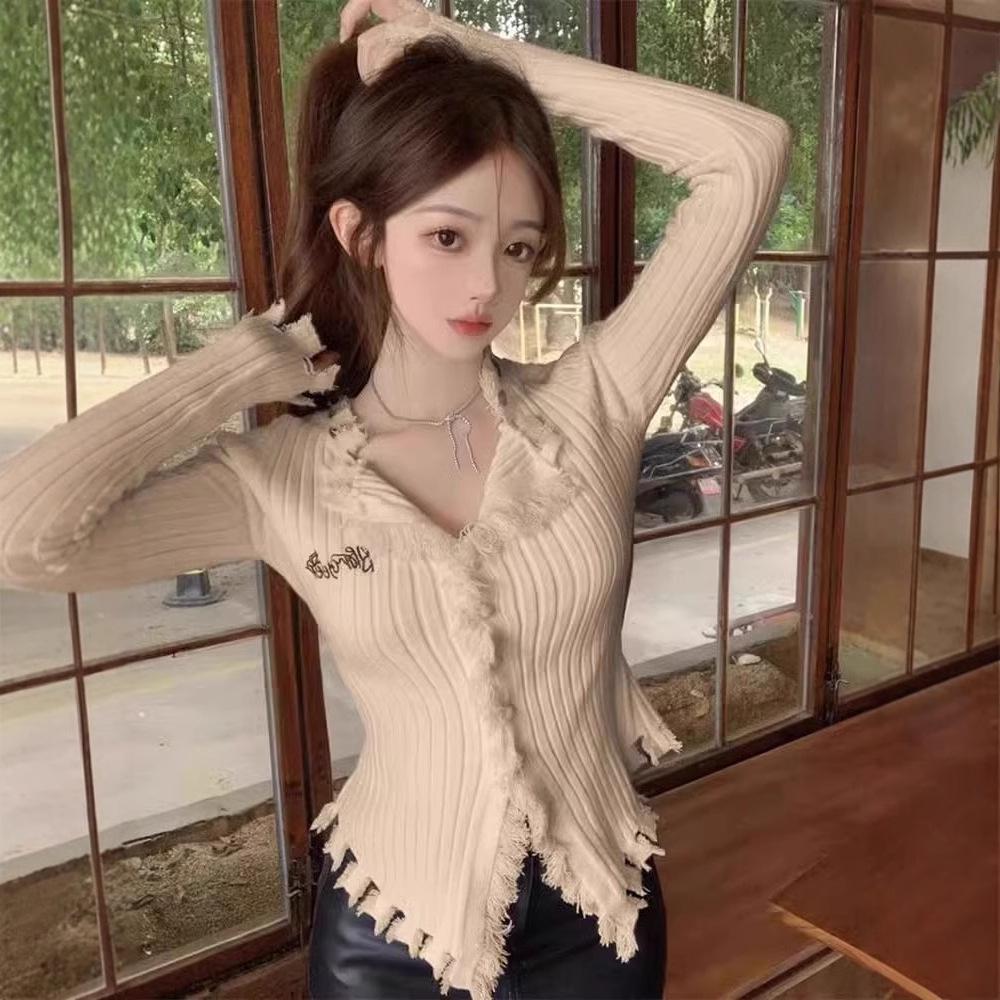

Women s Irregular Bodycon Knit Sweater - 2025 Spring/Autumn Long Sleeve Top One Size