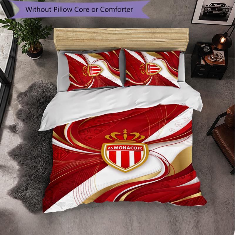 Monaco FC Themed Bedding 3Pcs Duvet Cover Set Decorative Bed Linen For Teen Room Home Decoration