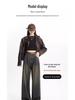 American Retro Women's High-Waisted Wide-Leg Jeans - Autumn/Winter Style Loose Drapey Mop Pants.
