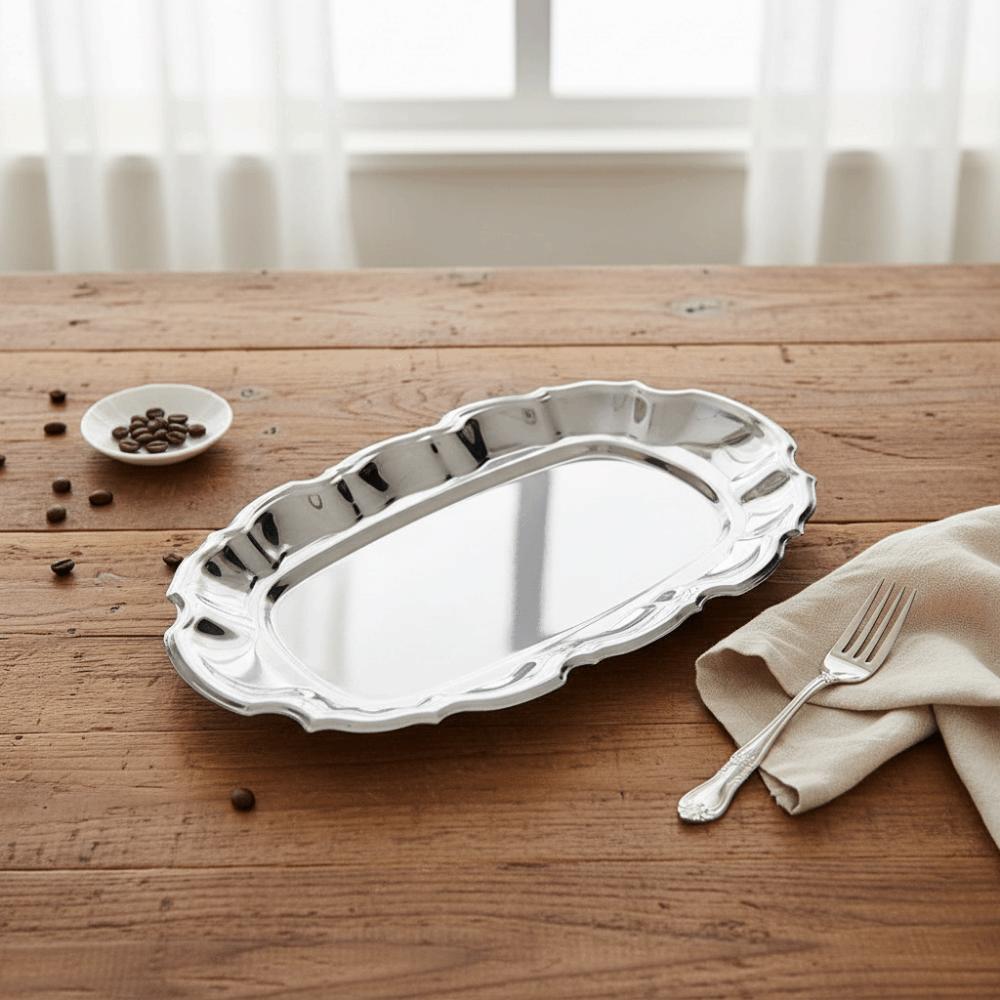 Wavy Edge Vintage Display Tray Mirror Face Dessert Storage Plate Embossed Cake Tray  Household Use