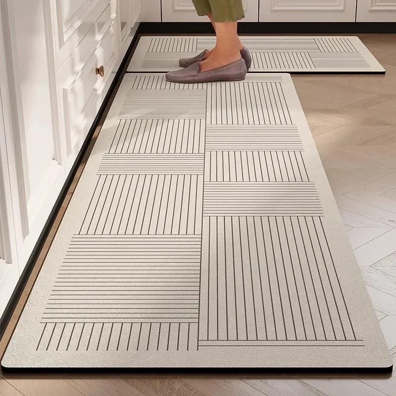 Kitchen Carpet Water-absorbent Anti-slip Floor Mat Diatom Mud Oil Absorption Foot Mats Minimalist Stripe Home Decoration Rug