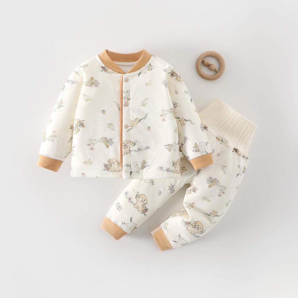 High-Waisted Baby Winter Clothing Set - Padded Two-Piece Cotton Underwear for Autumn/Winter