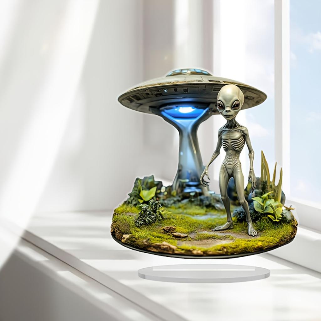2D Ploché mimozemské UFO ve stylu Bernsteina Akrylová stolní ozdoba Boho Jemná práce Sci-Fi Dekorace Pro svátek Kancelářský prostor Místnost