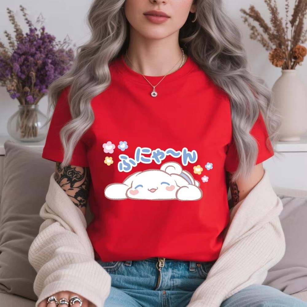 

2026 Summer Womens Cotton T Shirt Cinnamoroll Cute Pouty Coquetry Print Casual Comfortable Summer Short Sleeve Top S