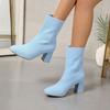 Spring Autumn Elastic Sock Ankle Boots for Women Square Toe Heeled Booties Trend 2025 Large Size Warm New In Woman Short Shoes