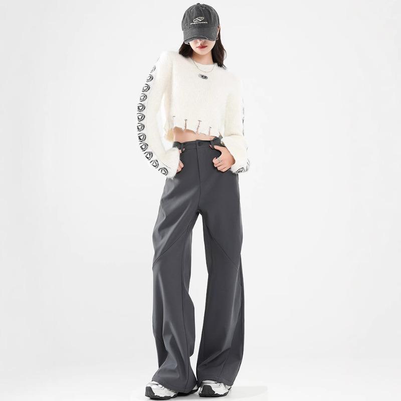Fleece Overalls Women's Autumn and Winter New High Waist and Thin Wide Legs Narrow Version Small Sports Long Pants