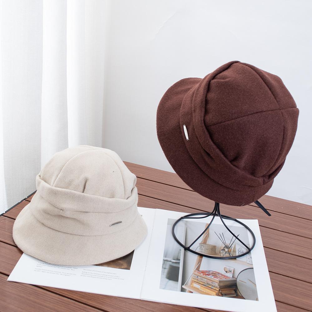 Folded short brim woolen fisherman's hat children autumn and winter versatile show face small retro literary temperament basin hat tide
