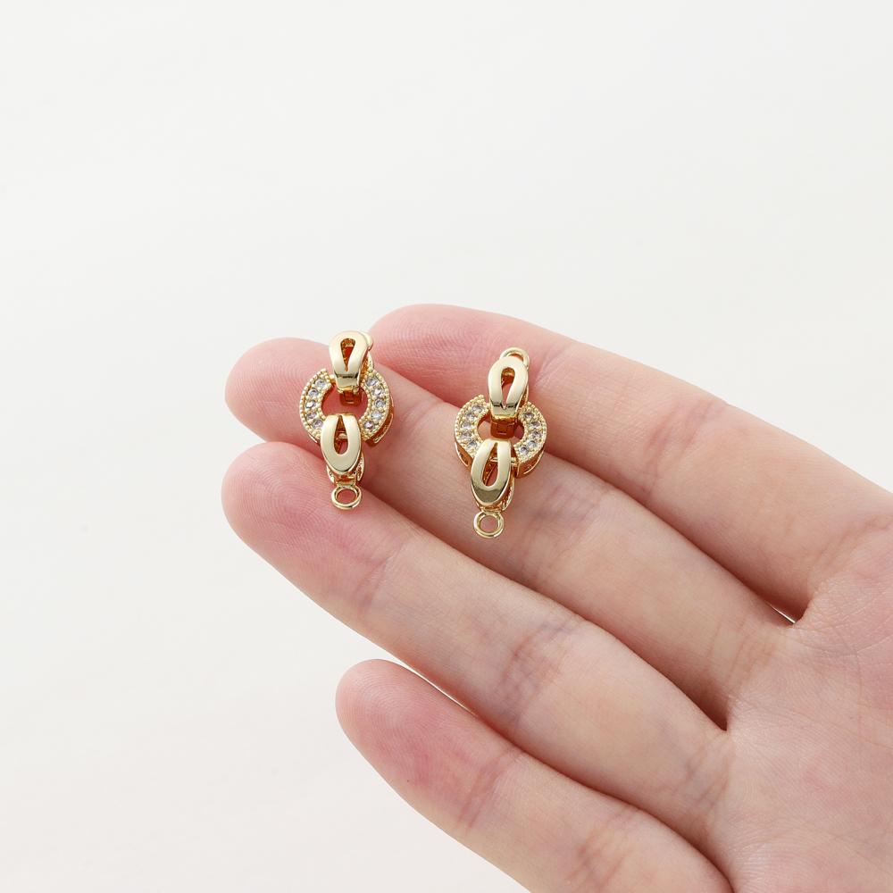 14k 18K Gold Plated Copper Metal Inlaid Zircon Round Fastener Clasps DIY Pearl Jewelry Beading Connector For Jewelry Making