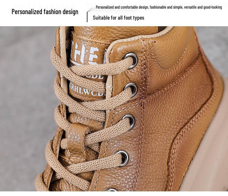 Dame Vintage Kuskinn Høye Ankelstøvletter med Tykk Såle og Rund Tå - Høst/Vinter Kolleksjon.