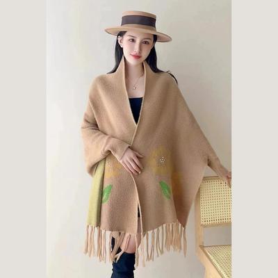 Women'S Ethnic Style Sleeved Shawl Scarf Women'S Autumn Fringed Cardigan Mother'S Shawl Cape Coat